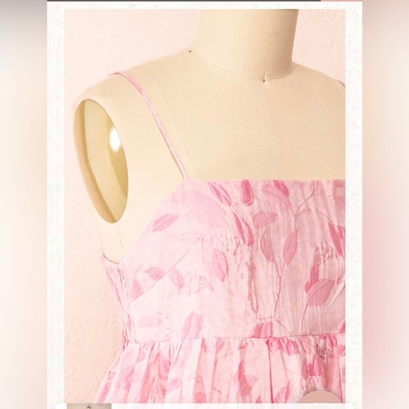 Jessamine | Short Pink Babydoll Dress w/ Leaf Pattern Small S women’s - Picture 6 of 10